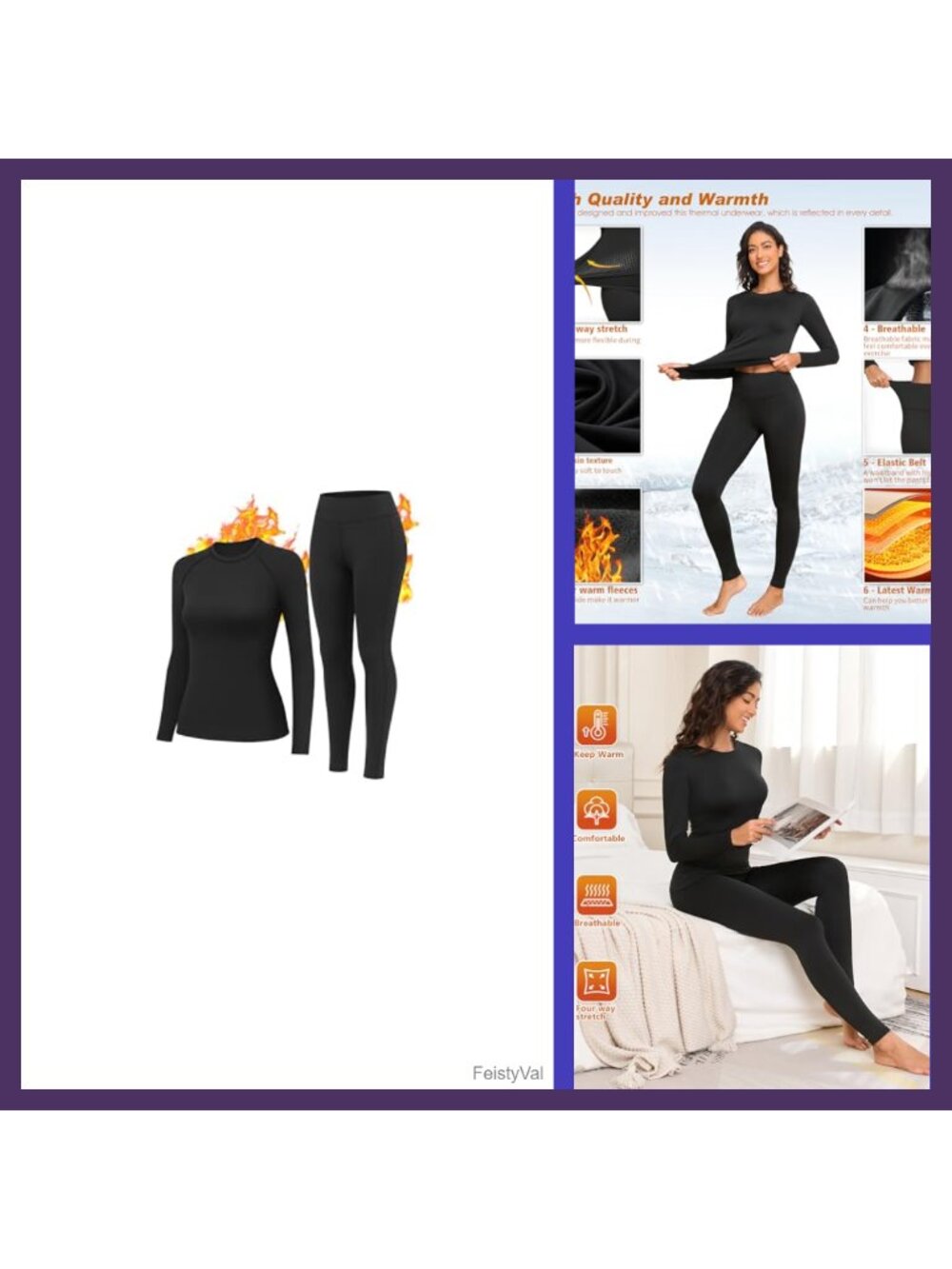 Women's Fleece Lined Thermal Underwear Set Long Johns Base Layer